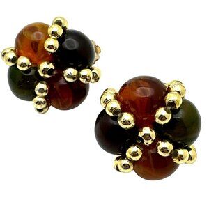 Mid Century Colorful Cluster Lucite Clip-On Earrings Costume Unsigned Gold-Tone